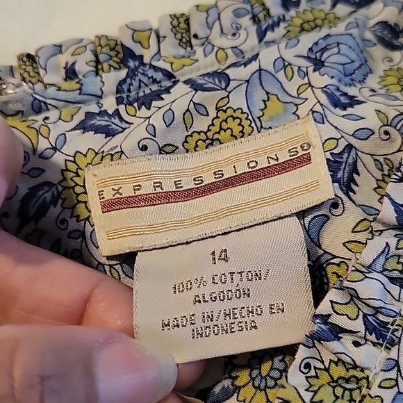 EUC Expressions50 Blue Floral Sleeveless Midi Dress Tones of Blue, Green, SZ 14 - Picture 15 of 16